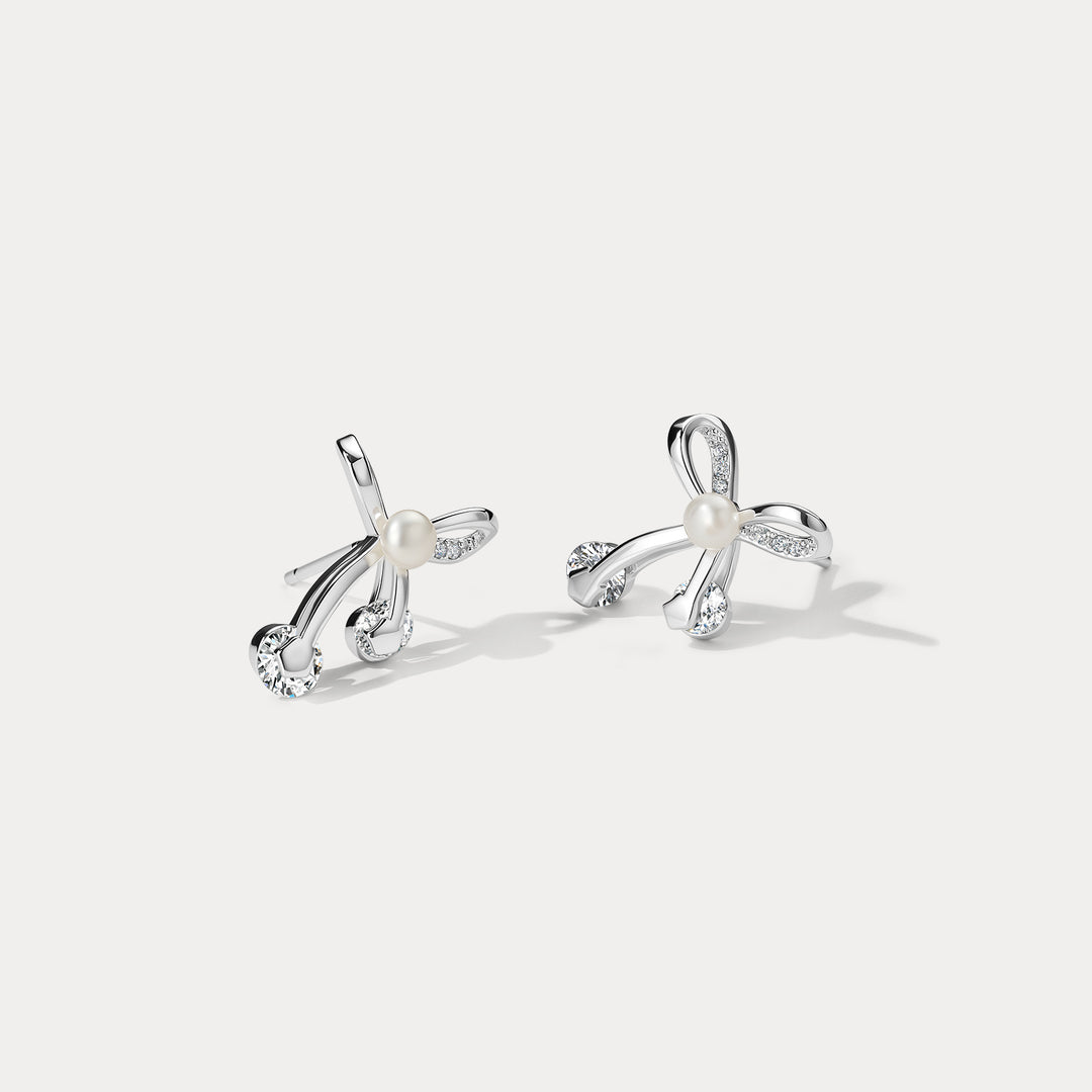 Silver Bow Stud Earrings