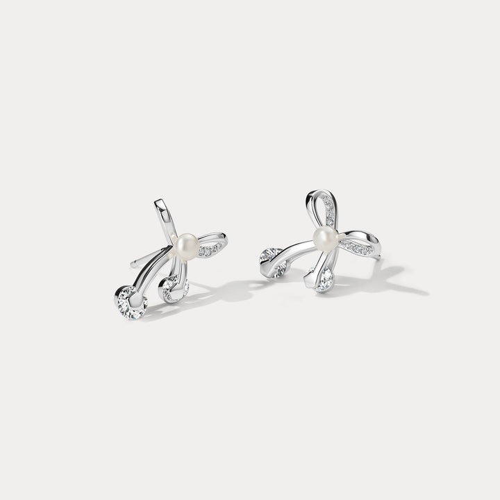 Silver Bow Stud Earrings
