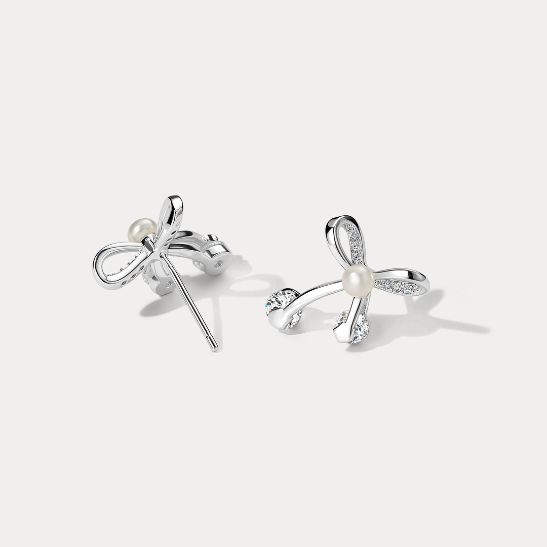 Silver Bow Stud Earrings Gift
