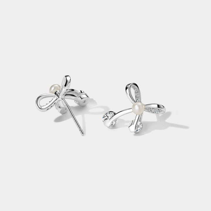 Silver Bow Stud Earrings Gift