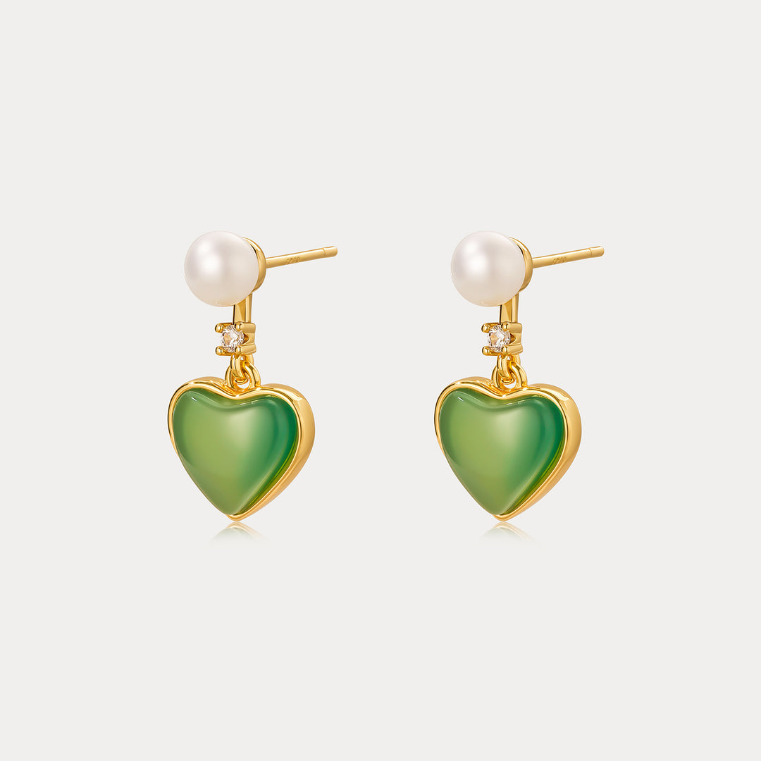 Green Agate Heart Earrings