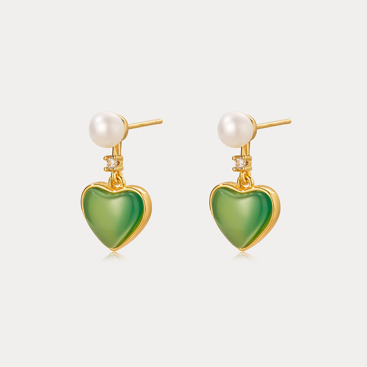 Green Agate Heart Earrings