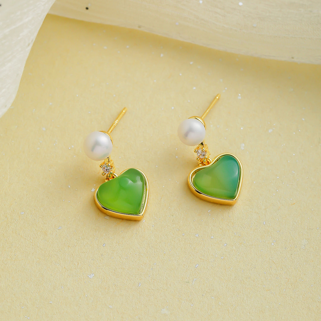 Green Heart Earrings Gift