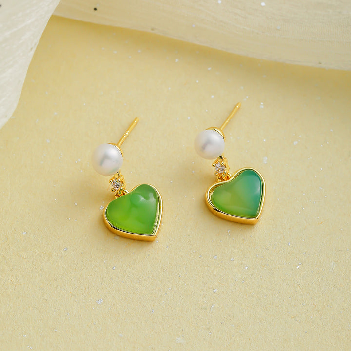 Green Heart Earrings Gift