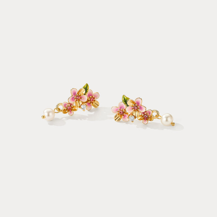 Sakura Flower Enamel Drop Earrings