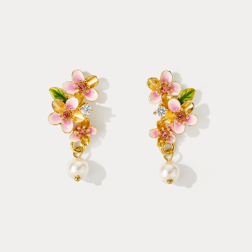 Selenichast Sakura Enamel Drop Earrings