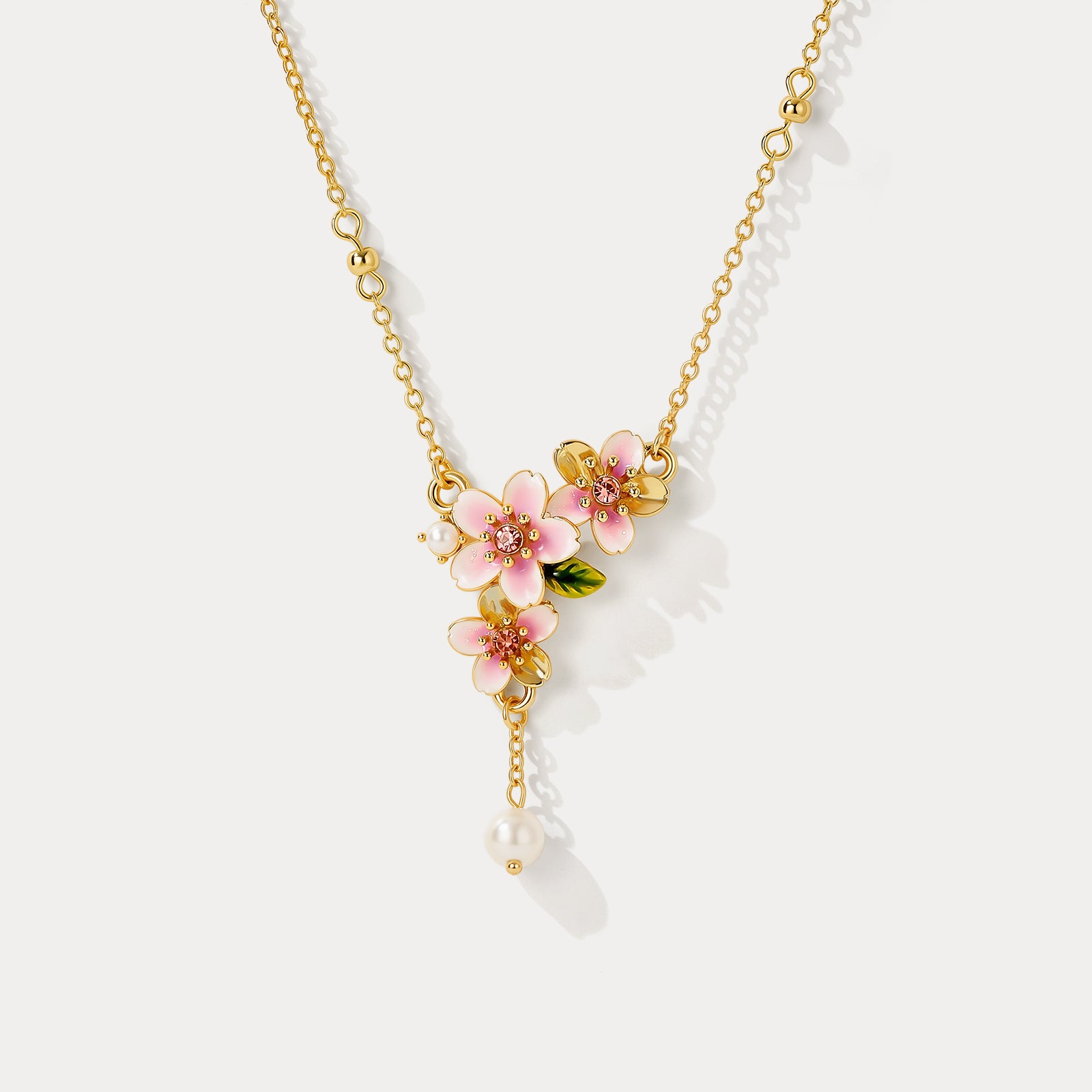 Selenichast 18K Gold Sakura Enamel Necklace Nature Flower Blossom