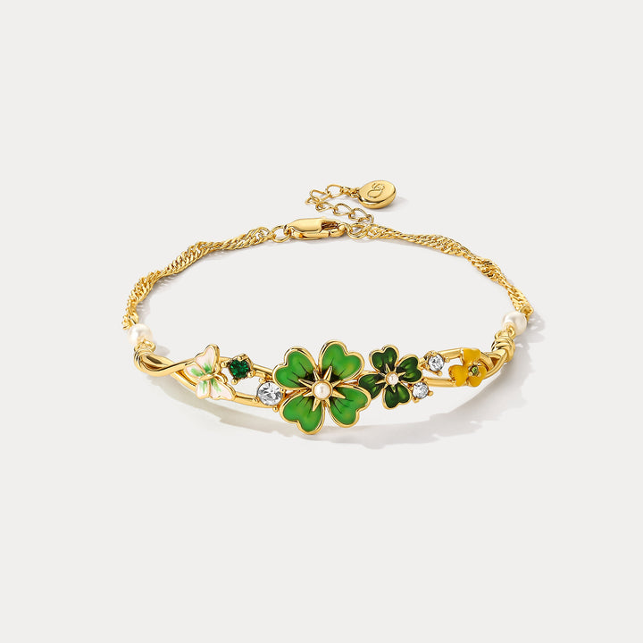 Selenichast Four Leaf Clover Enamel Bracelet