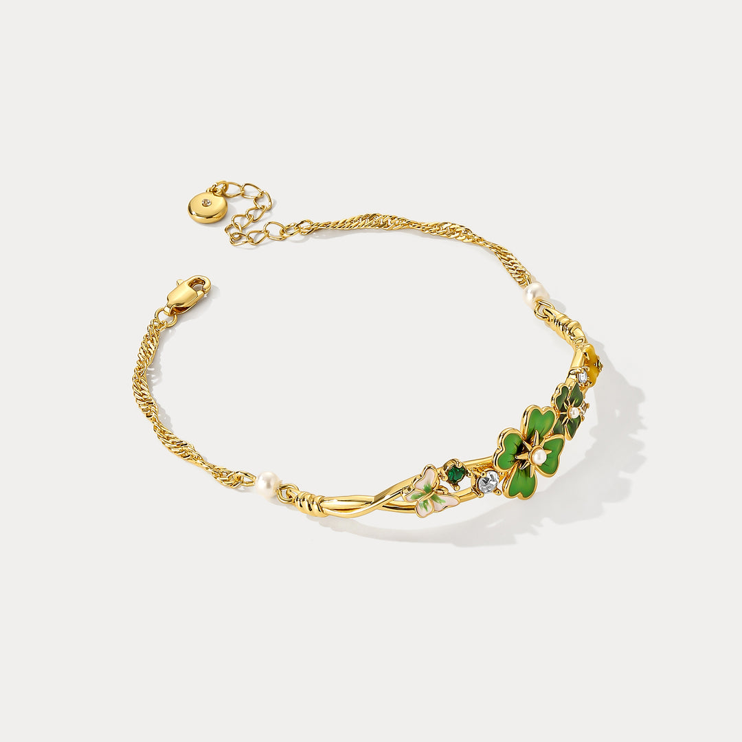 Four Leaf Clover Enamel Bracelet Gift