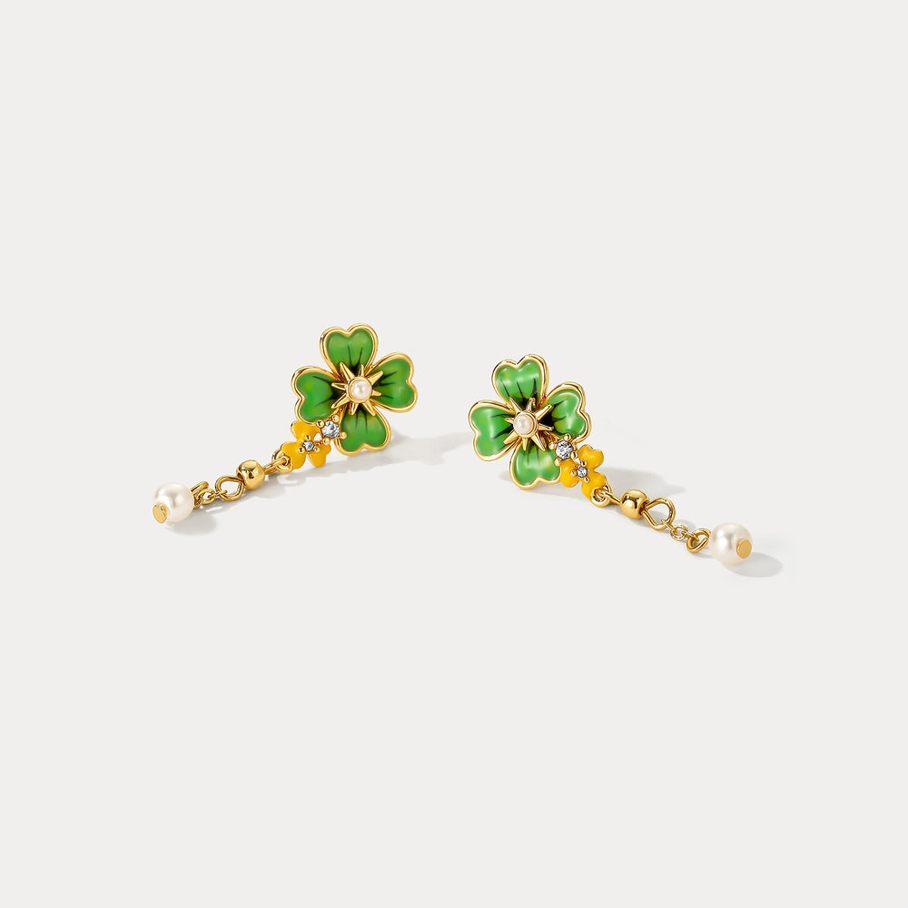 Four Leaf Clover Enamel Earrings