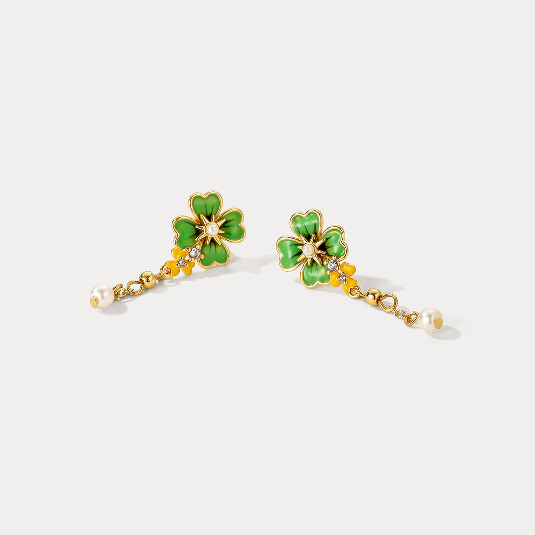 Four Leaf Clover Enamel Earrings