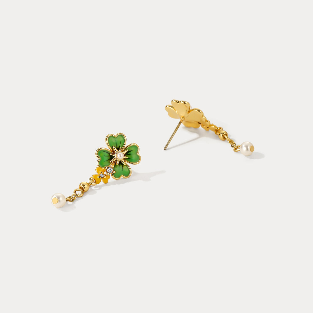 Four Leaf Clover Enamel Earrings