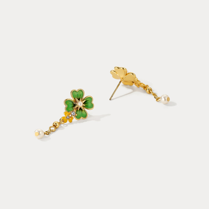Four Leaf Clover Enamel Earrings