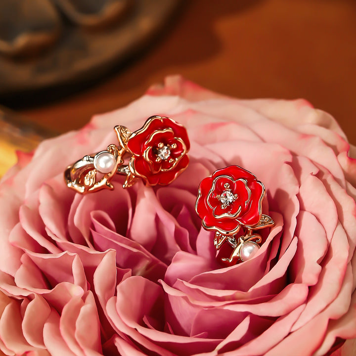 Valentine Gold Rose Hoop Earrings