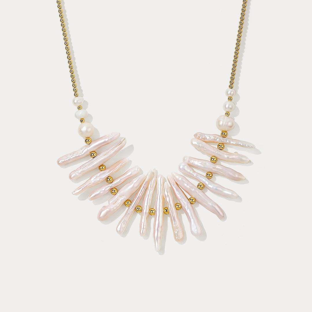 Selenichast Fishbone Baroque Pearl Necklace