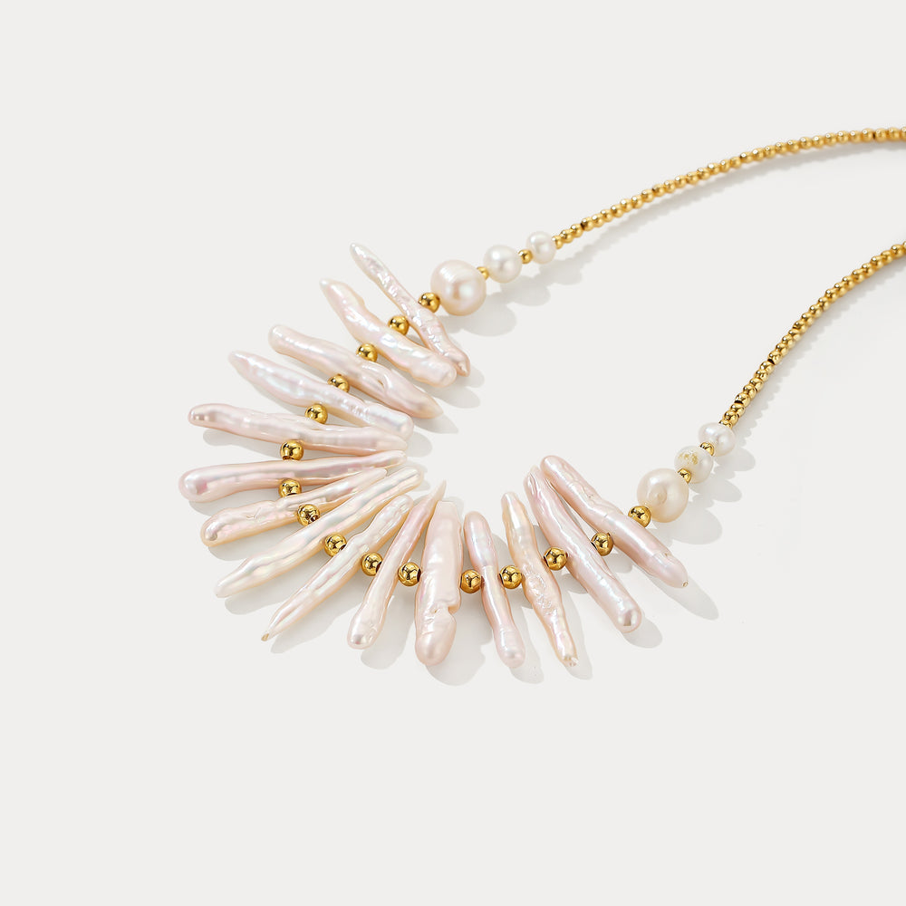 Fishbone Baroque Pearl Necklace