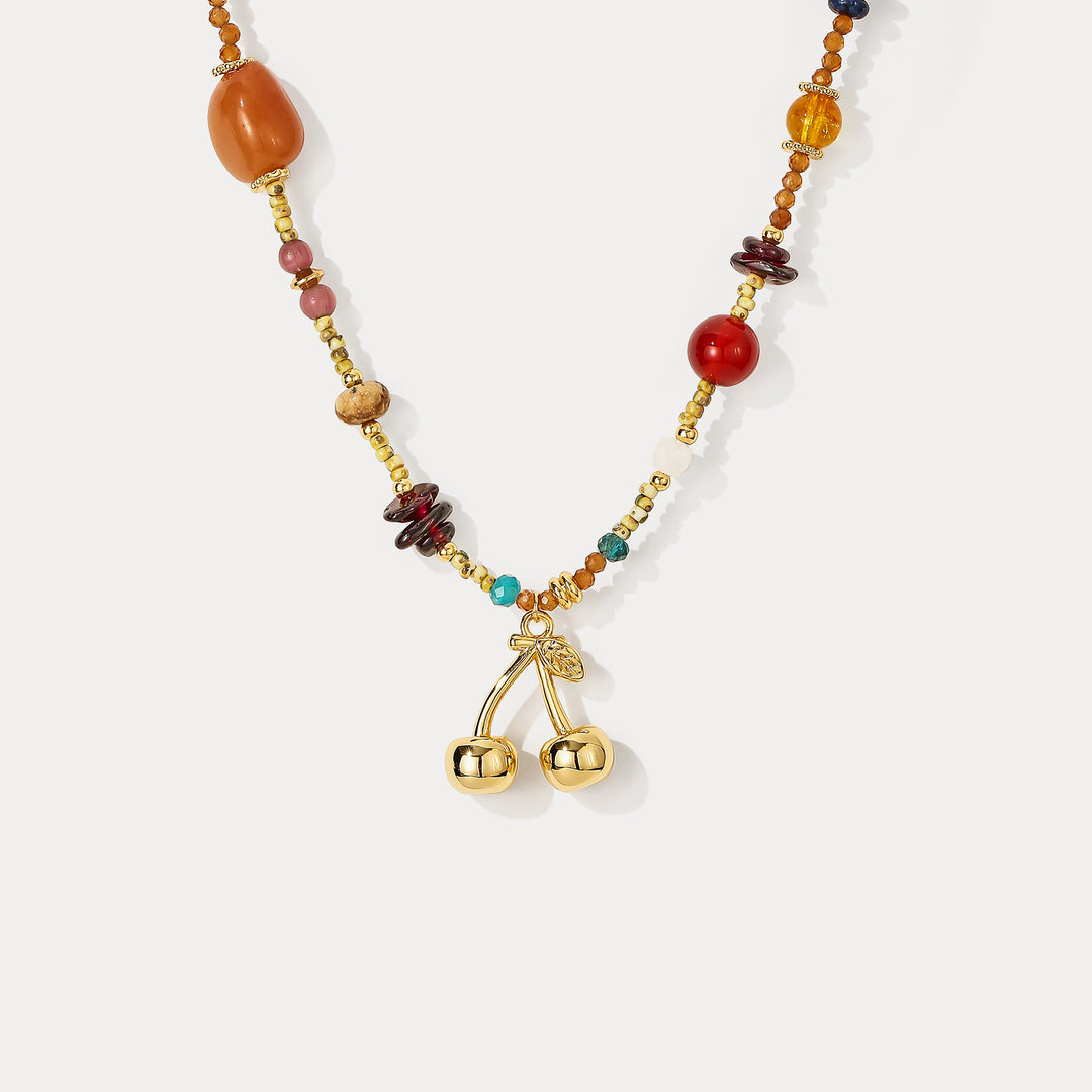 Selenichast Agate Beaded Cherry  Necklace