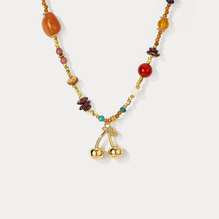 Selenichast Agate Beaded Cherry  Necklace