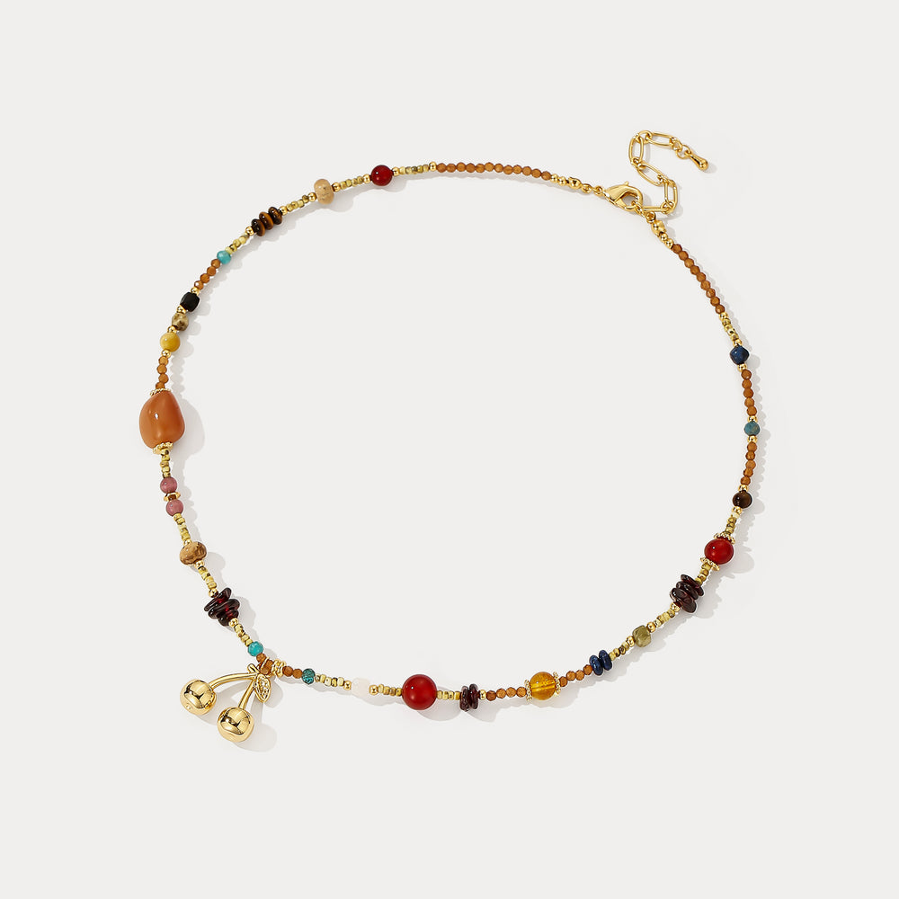 Agate Beaded Cherry  Necklace