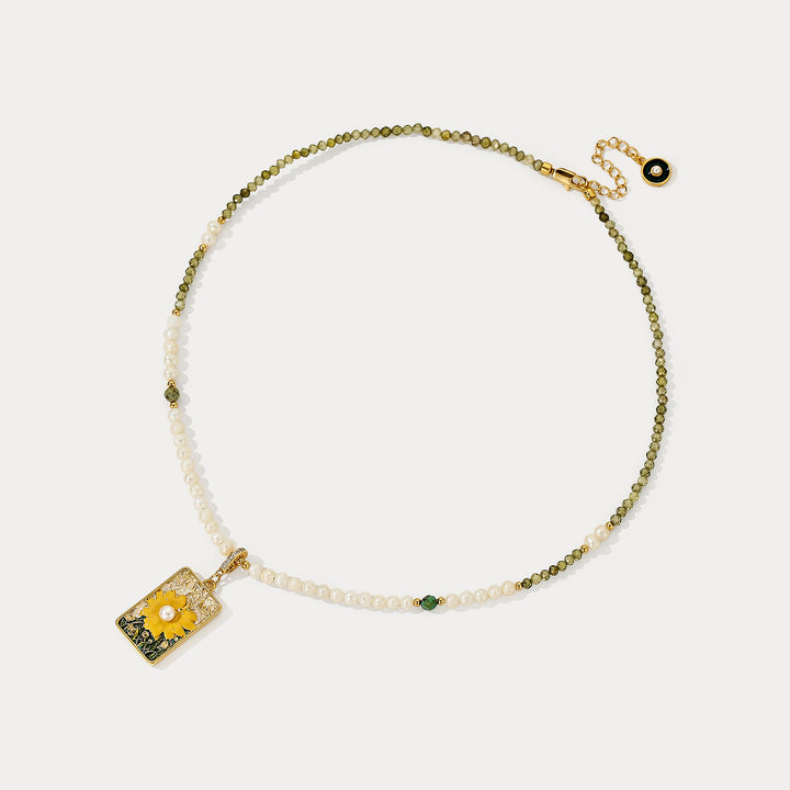 Sunflower Oil Painting Pearl Necklace