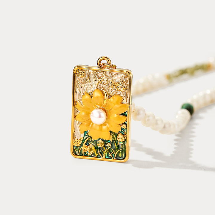 Sunflower Oil Painting Pearl Necklace