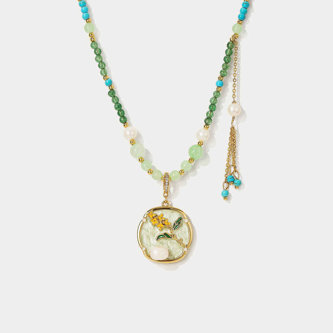 Selenichast Turquoise Oil Painting Pendant Necklace