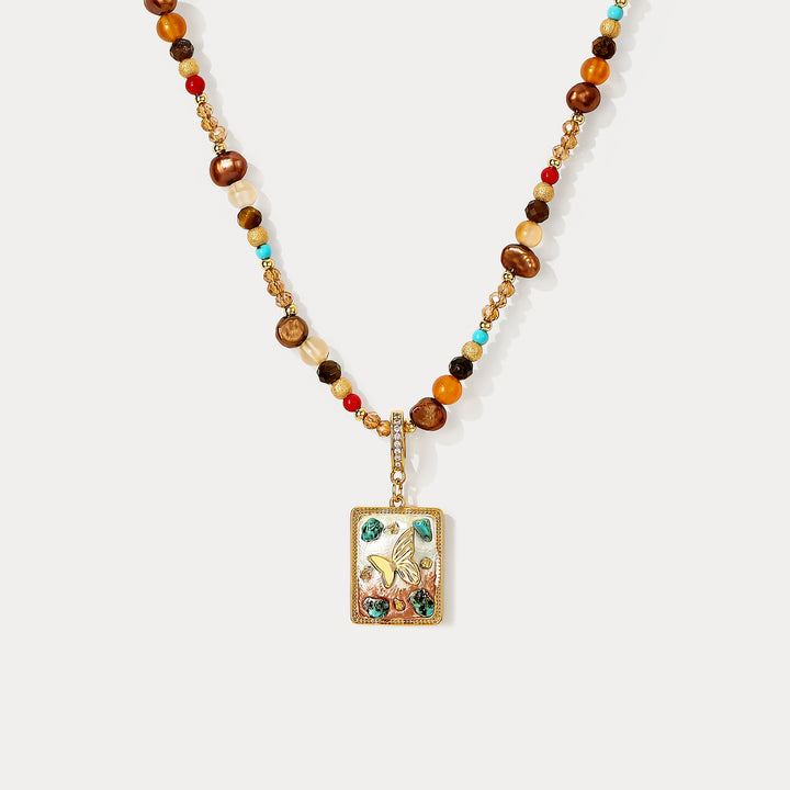 Selenichast Agate Beaded Butterfly Necklace