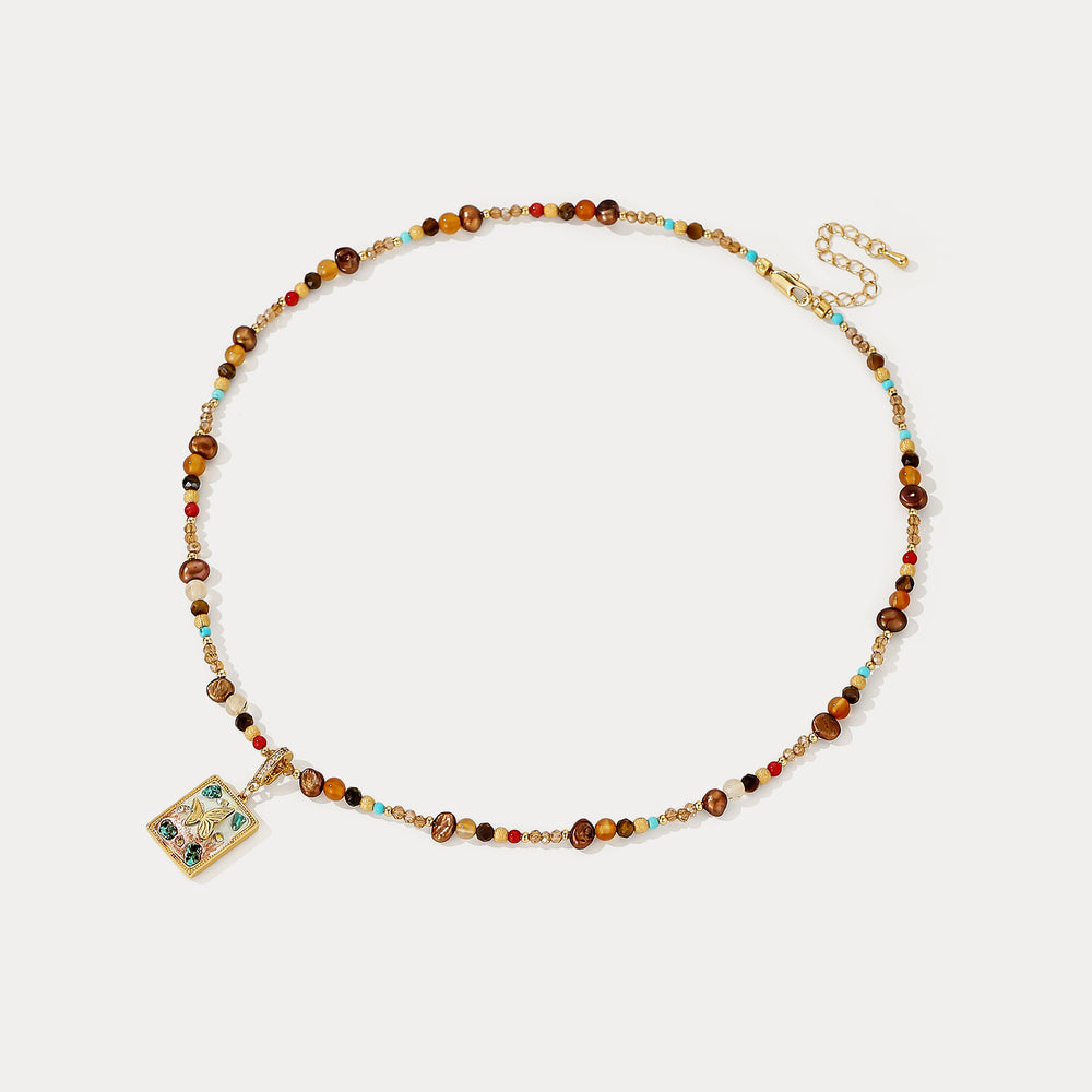 Agate Beaded Butterfly Necklace