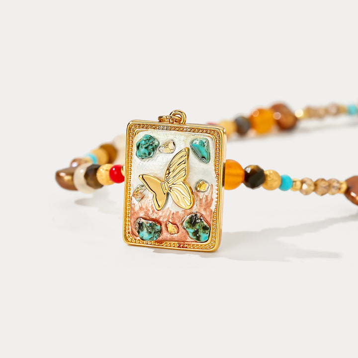 Agate Beaded Butterfly Necklace