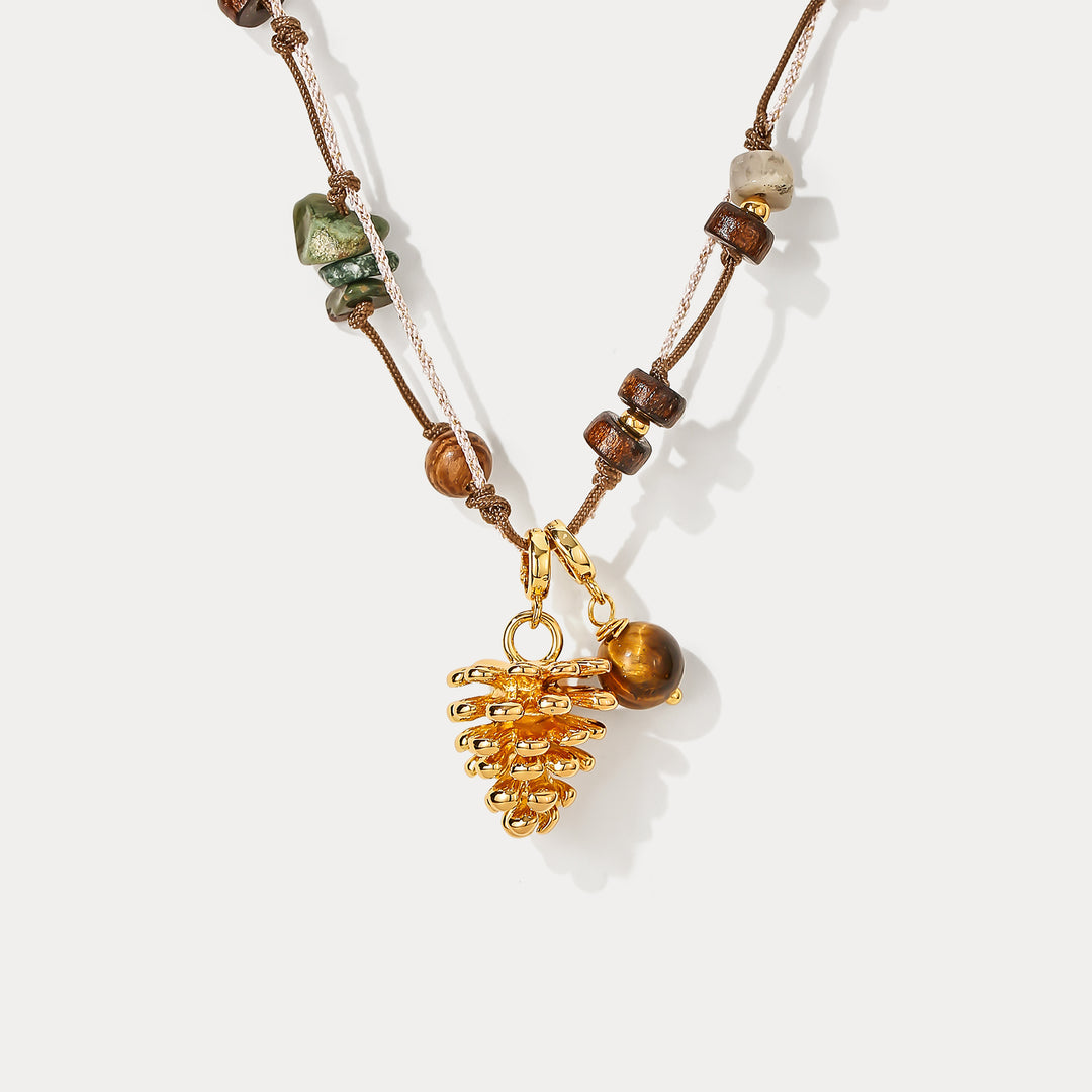 Selenichast Golden Pinecone Tiger Eye Necklace