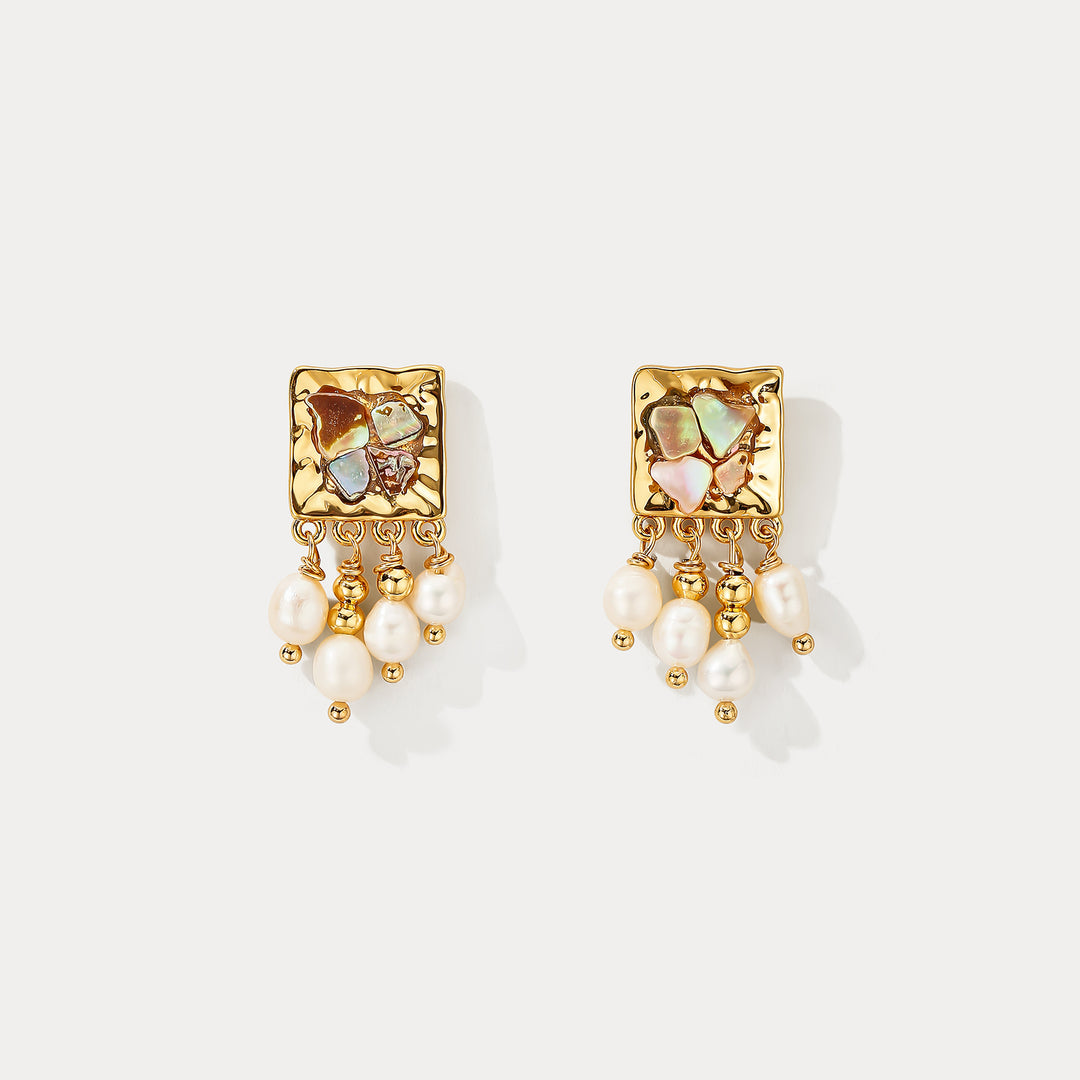 Selenichast Oil Painting Pearl Tassel Earrings