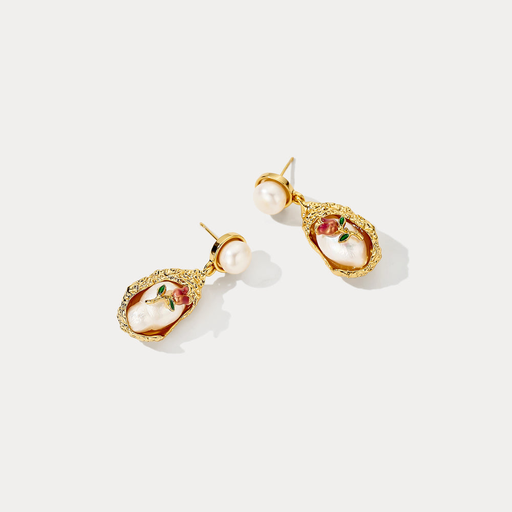 Golden Rose Pearl Earrings