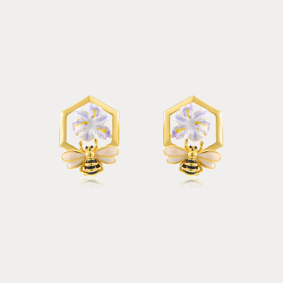 Selenichast Iris Flower Bee Stud Earrings