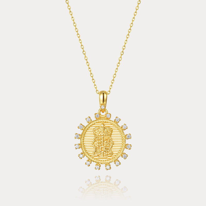 Selenichast Dainty 18k Gold Plated Unisex Crown Medallion Necklace