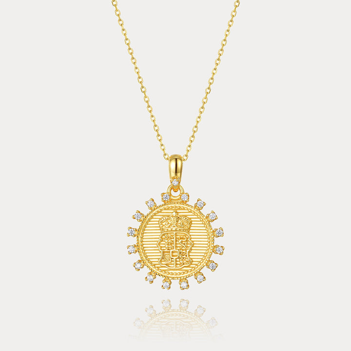 Selenichast Dainty 18k Gold Plated Unisex Crown Medallion Necklace