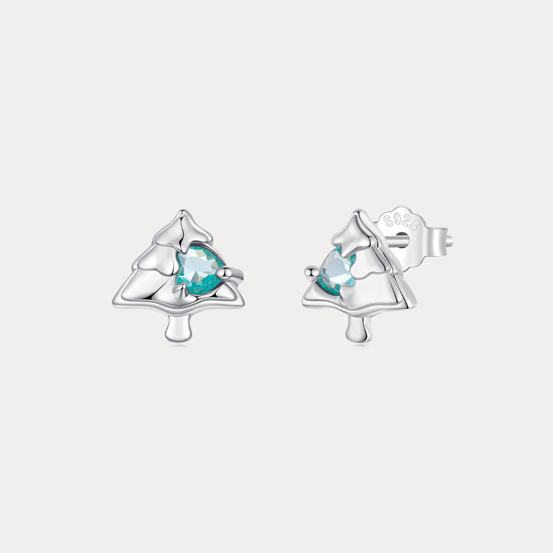 Selenichast Silver Christmas Tree Stud Earrings