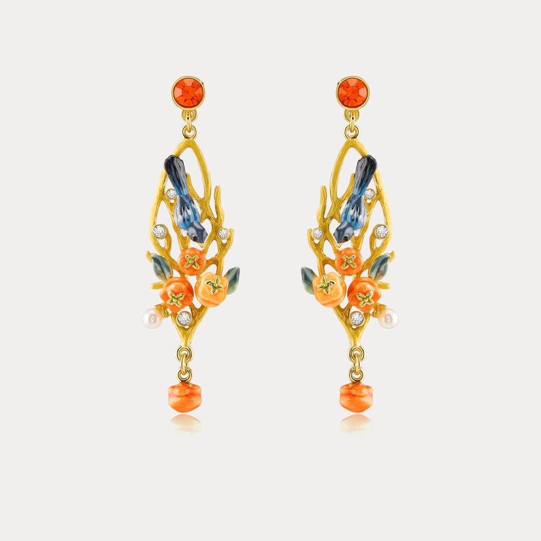 Selenichast Magpie & Persimmon Branch Earrings
