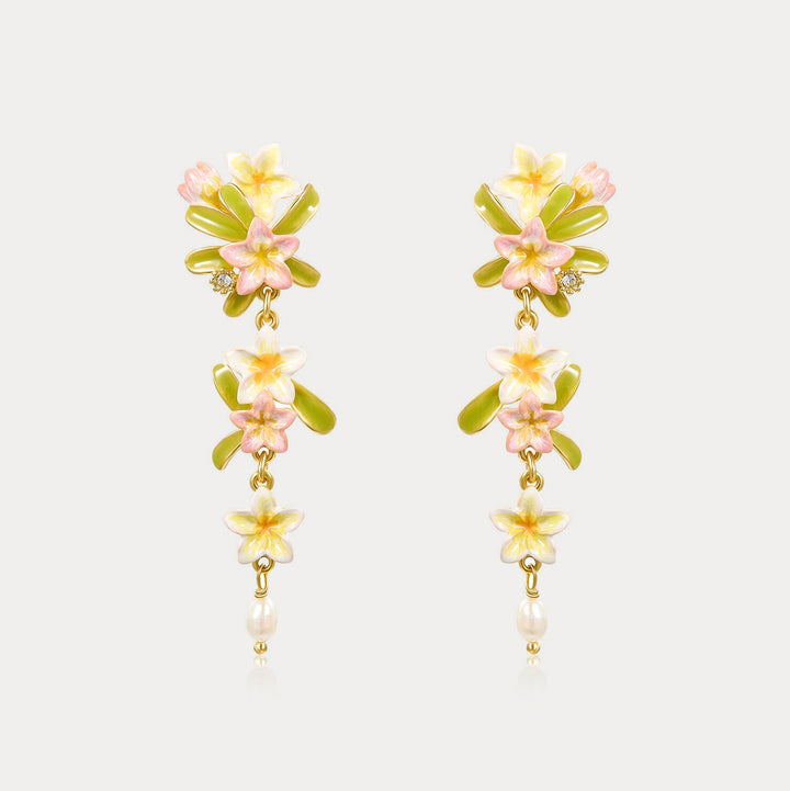 Selenichast Plumeria Pearl Drop Earrings