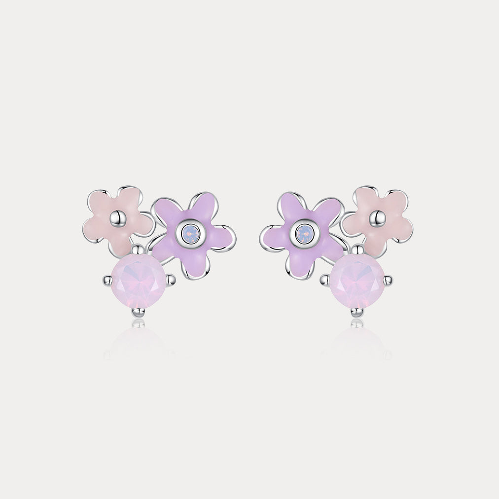 Selenichast Purple Flower Stud Earrings 