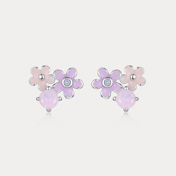 Selenichast Purple Flower Stud Earrings 