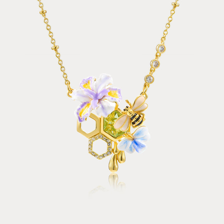 Selenichast Iris Flower Bee Pendant Necklace