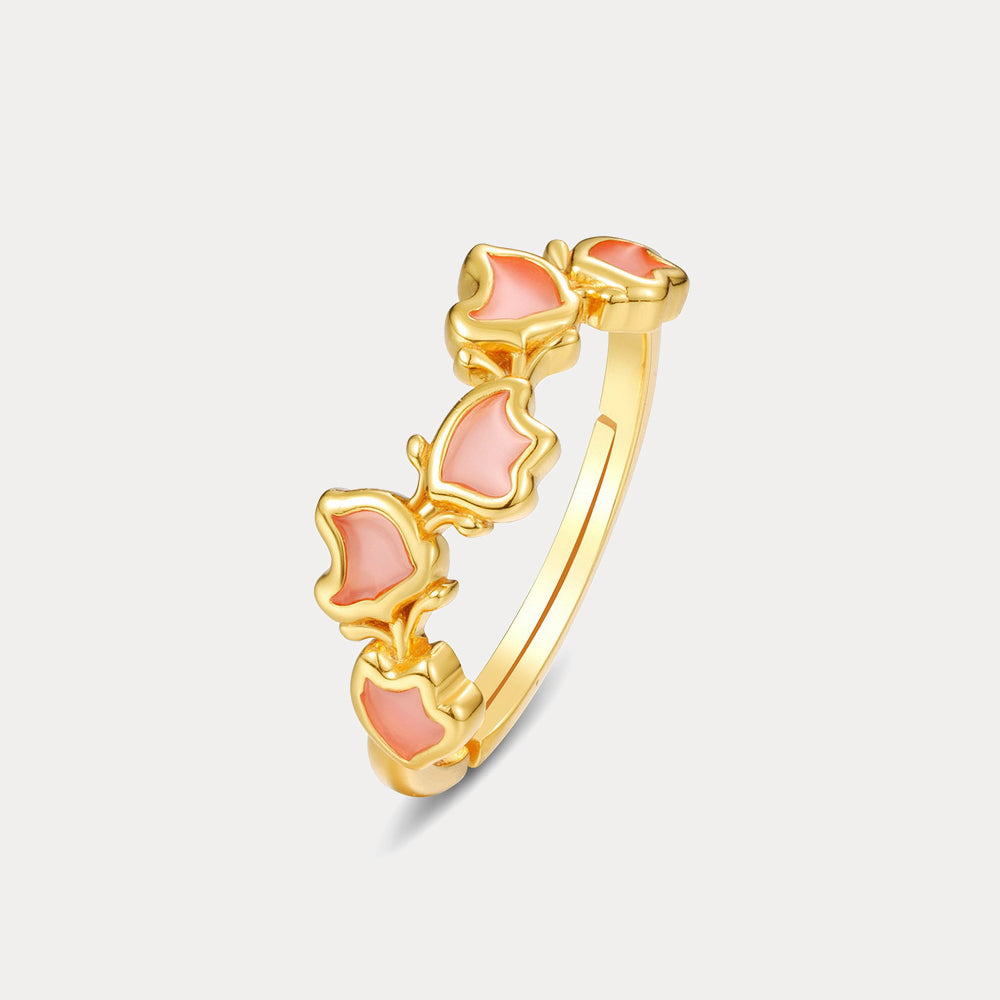 Selenichast Dainty Pink Flower Sakura Ring for Women