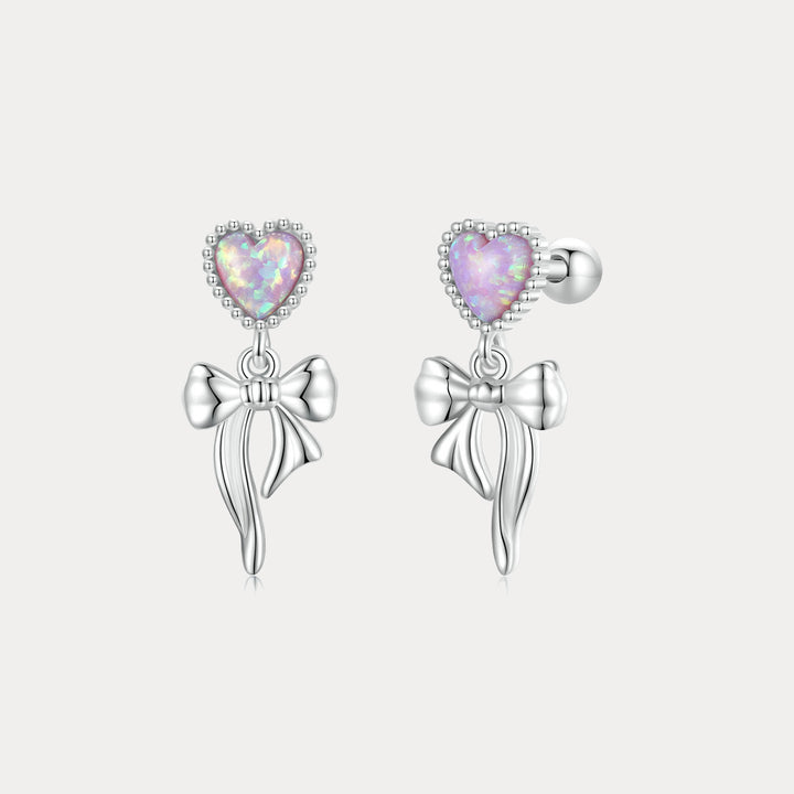 Selenichast Pink Opal Heart Bow Earrings