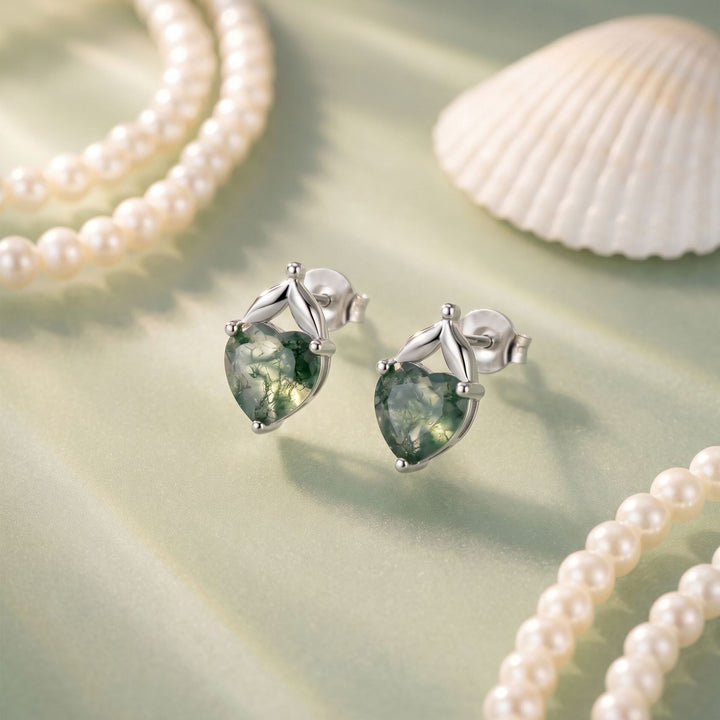 Moss Agate Heart Earrings