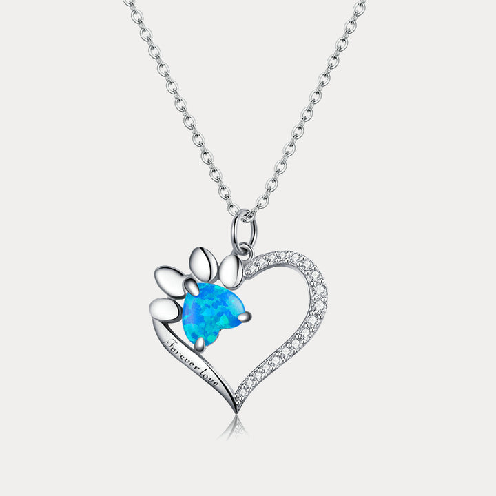 Selenichast Silver Opal Cat Paw Heart Necklace
