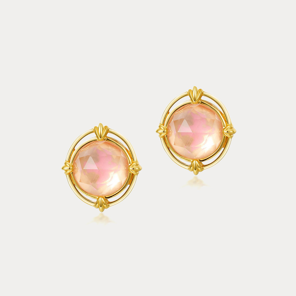 Selenichast Pink Round Crystal Earrings