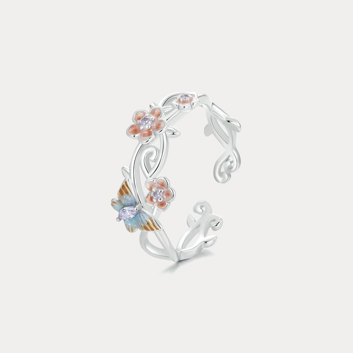 Silver Sakura Butterfly Ring