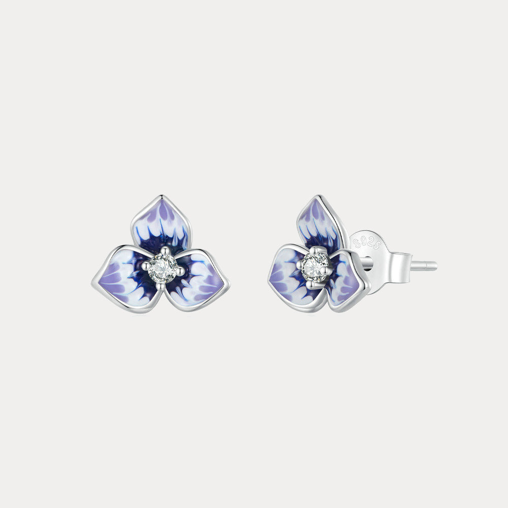 Selenichast Silver Pansy Stud Earrings