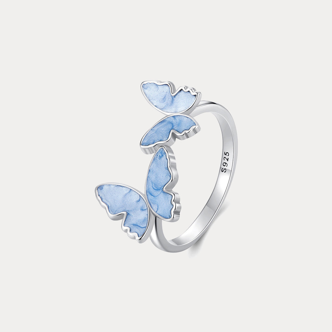 Selenichast Silver Blue Butterfly Ring