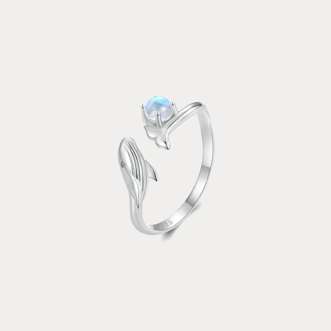 Selenichast Silver Whale Moonstone Ring
